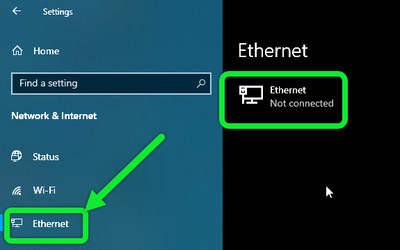 Ethernet Settings in Windows 10